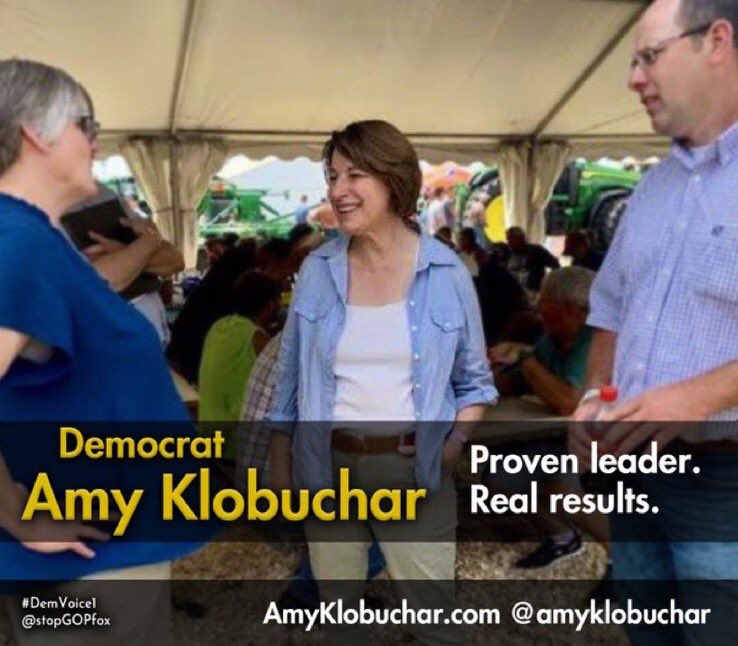 BadrobotLinda's tweet photo. When you have a Senator who travels to all 87 Minnesota counties talking and, most importantly, listening, you have a winner. 

Amy Klobuchar is running for re-election to the US Senate. She is a proven Leader‼️

@amyklobuchar 
#DemVoice1 https://t.co/c1WSc7Rx8L