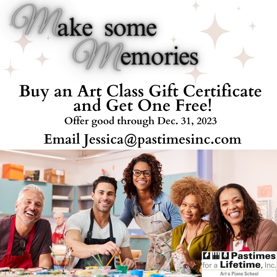 PastimesInc's tweet photo. Make some #Memories 🌟

Buy an #ArtClass #GiftCertificate and Get One Free!
Offer good through Dec. 31, 2023

Email Jessica@pastimesinc.com

#BOGO #Pastimes #CreativeGifts #creativegiftideas #AdultArtClasses #LAArtSchool #LAArtClasses #BOGODeal #SmallBizSaturday https://t.co/7tL0wGvzXg