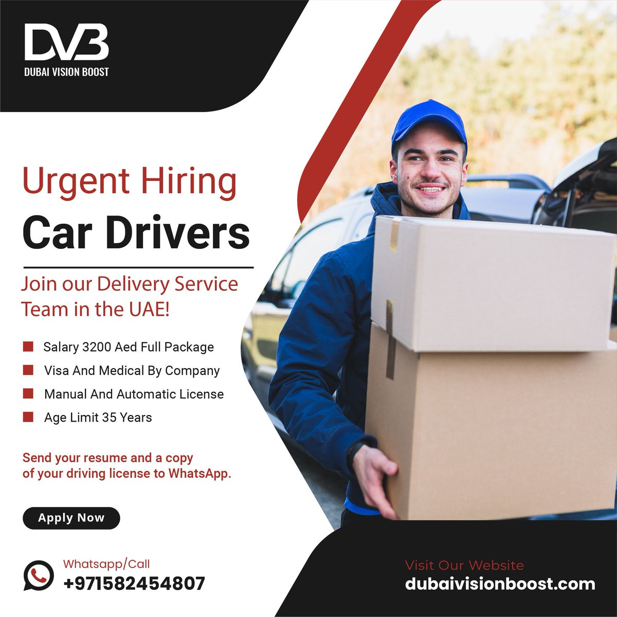 DvbDubai's tweet photo. 🚗 URGENT HIRING: Car Drivers! Join our Delivery Service Team in the UAE! 🚗
How to Apply:
📧 Send your CV and a copy of your driving license to https://t.co/hyURxdMUKZ. Please write Driver Application" in the subject line. #HiringNow #DriverJobs #UAEJobs https://t.co/Wv6ICEkyPM