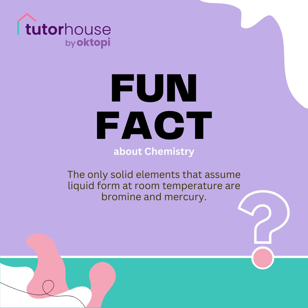 Turning the Tables: In the world of elements, only bromine and mercury defy the norm, transitioning from solid to liquid at room temperature. Chemistry's cool exceptions! 🧪💧 #ChemistryFacts #ElementalWonders tutorhouse.co.uk