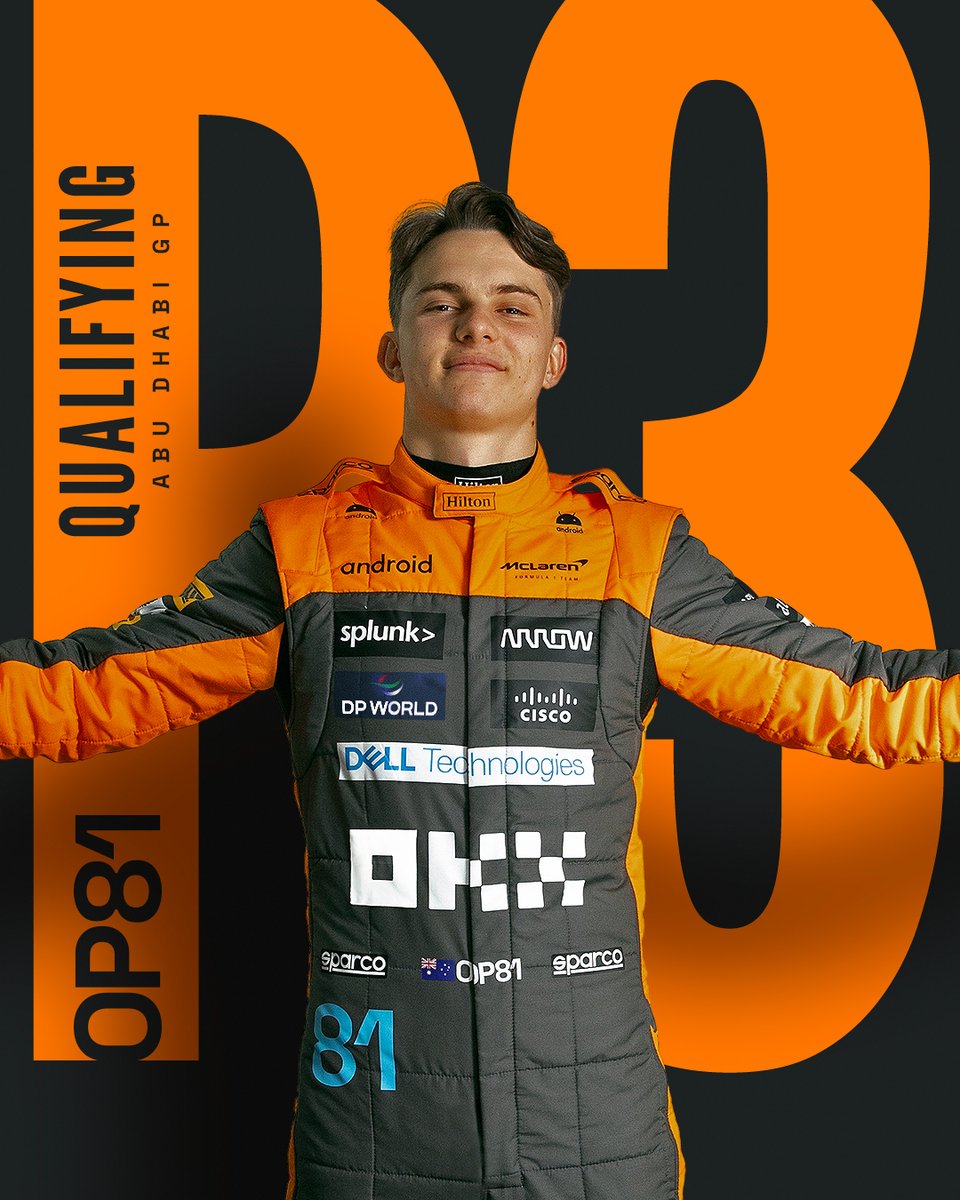 McLarenF1's tweet photo. OSCAR PIAS-THREE! ✨

P3 for @OscarPiastri! A great position to attack the race!

#AbuDhabiGP 🇦🇪 https://t.co/JS6KmNjdre