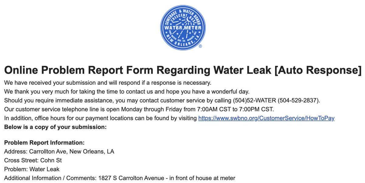 William Kethman (@wkethman) on Twitter photo Reporting additional water leaks in Carrolton neighborhood <a href="/SWBNewOrleans/">SWB New Orleans</a> <a href="/mayorcantrell/">Mayor LaToya Cantrell</a> - this is costing the public and has gone unfixed for quite some time Reporting additional water leaks in Carrolton neighborhood <a href="/SWBNewOrleans/">SWB New Orleans</a> <a href="/mayorcantrell/">Mayor LaToya Cantrell</a> - this is costing the public and has gone unfixed for quite some time