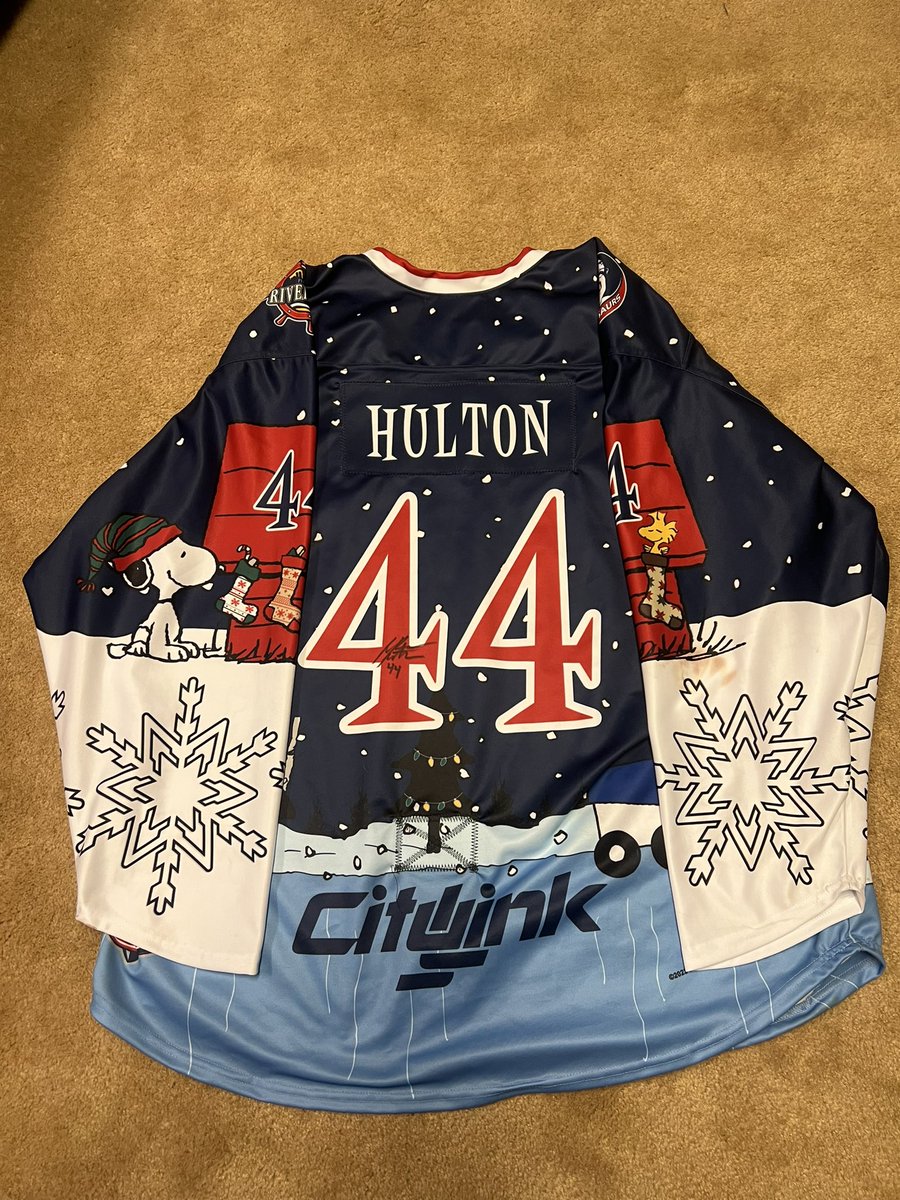 JordanMuraida's tweet photo. Hayden Hulton game used peanuts jersey! Super happy to add this one to the collection! One of my Favorite players to watch. @Peoria_Rivermen https://t.co/HuQmtoFYK9
