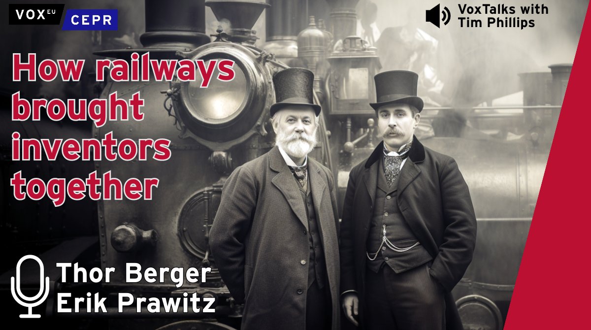 All aboard for #innovation! 
@bergerthor @SCAS_Uppsala & @erik_prawitz  @linneuni @IFN_Stockholm explore how #railways brought inventors together and boosted innovation in #Sweden. In this #VoxTalks they discuss their latest research with @timsvengali
🎧 cepr.org/multimedia/how…