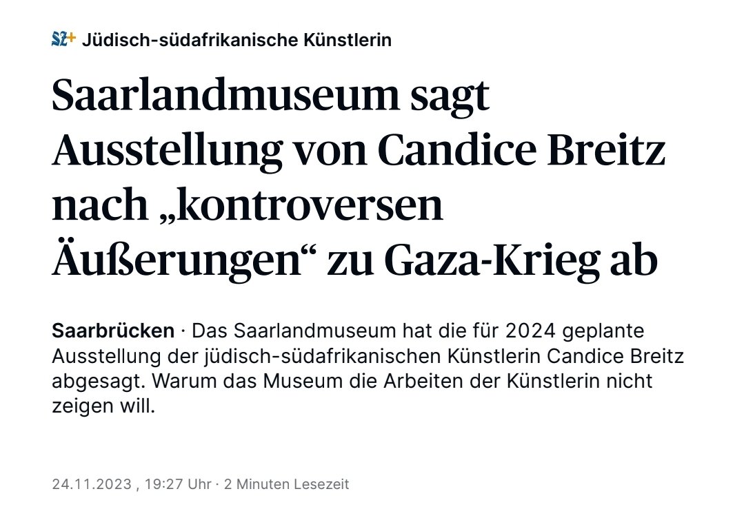 Jetzt sagt das Saarlandmuseum eine Ausstellung der jüdisch-südafrikanischen Künstlerin Candice Breitz ab. Wegen ihrer Kritik am Gaza-Krieg.

Ob hier eigentlich verstanden wird, was gerade in ganz Deutschland passiert?