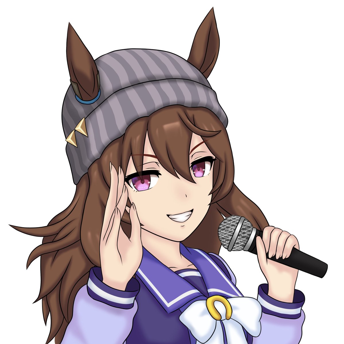 nakayama festa (umamusume) 1girl beanie animal ears solo horse ears microphone tracen school uniform  illustration images