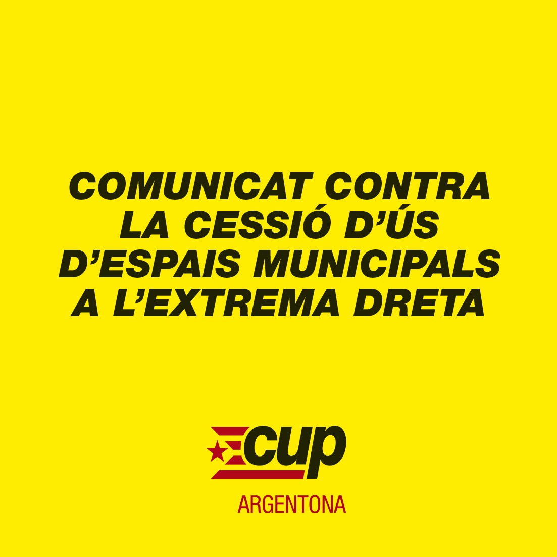CUPArgentona's tweet photo. 📢 COMUNICAT CONTRA LA CESSIÓ D'ÚS D'ESPAIS MUNICIPALS A L'EXTREMA DRETA A #ARGENTONA 📢 https://t.co/I4JrFv3qdk
