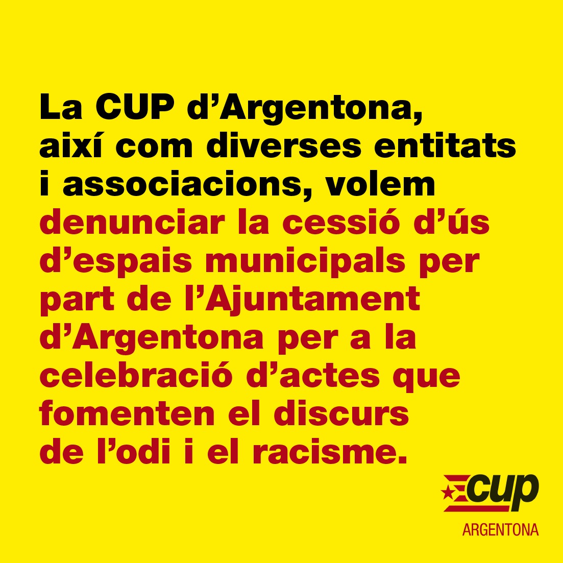 CUPArgentona's tweet photo. 📢 COMUNICAT CONTRA LA CESSIÓ D'ÚS D'ESPAIS MUNICIPALS A L'EXTREMA DRETA A #ARGENTONA 📢 https://t.co/I4JrFv3qdk