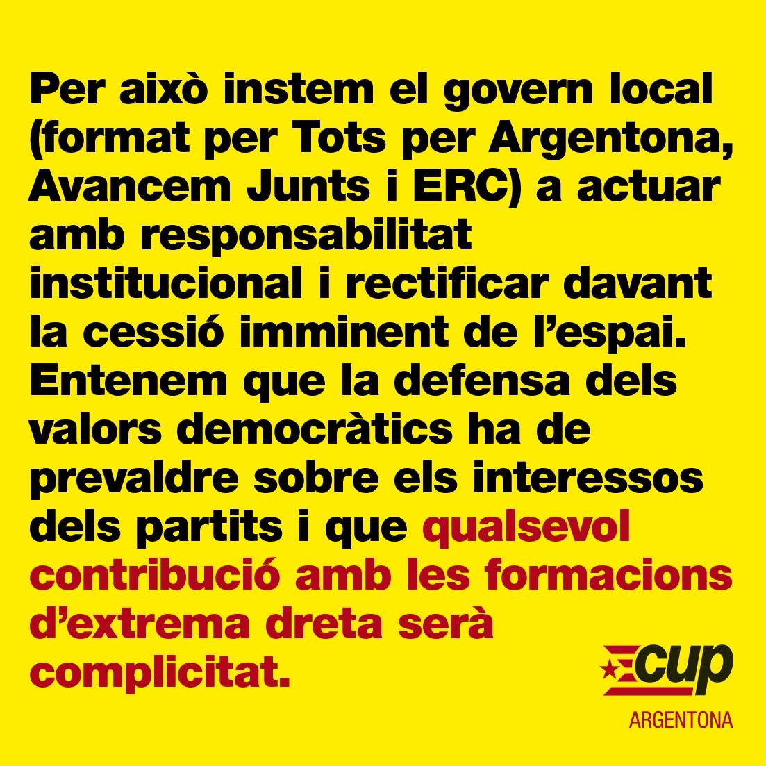 CUPArgentona's tweet photo. 📢 COMUNICAT CONTRA LA CESSIÓ D'ÚS D'ESPAIS MUNICIPALS A L'EXTREMA DRETA A #ARGENTONA 📢 https://t.co/I4JrFv3qdk