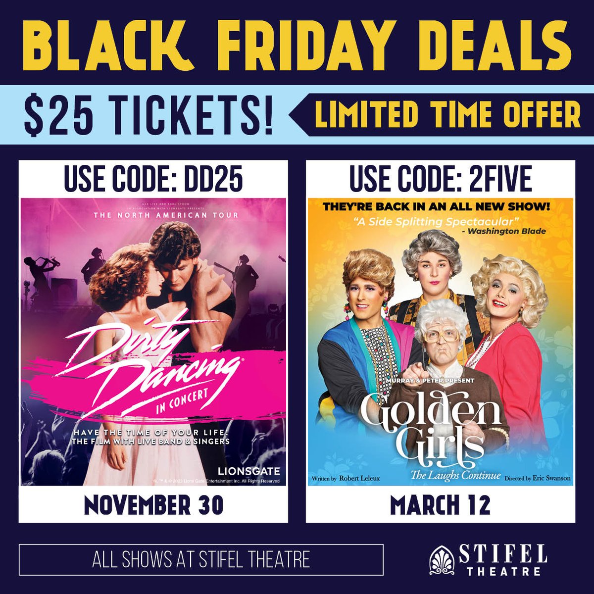 Put your foot down and save big! 💃✨

🎟️ Dirty Dancing tickets: bit.ly/3NPtNuT 

🎟️ Golden Girls tickets: bit.ly/48YDoI2