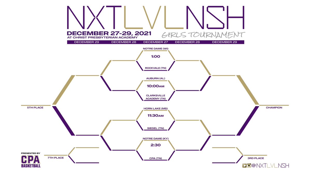 Next month is year 10 of <a href="/NXTLVLNSH/">NXT LVL HoopsFest</a>!  We have a great field of boys and girls teams coming to the campus of CPA on Dec 27-29.    Looking forward to some great games!  #NXTLVL