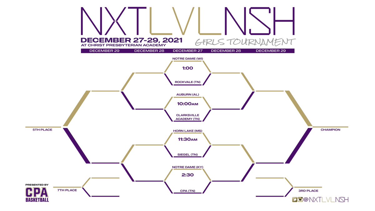 Next month is year 10 of @NXTLVLNSH! We have a great field of boys and girls teams coming to the campus of CPA on Dec 27-29. Looking forward to some great games! #NXTLVL