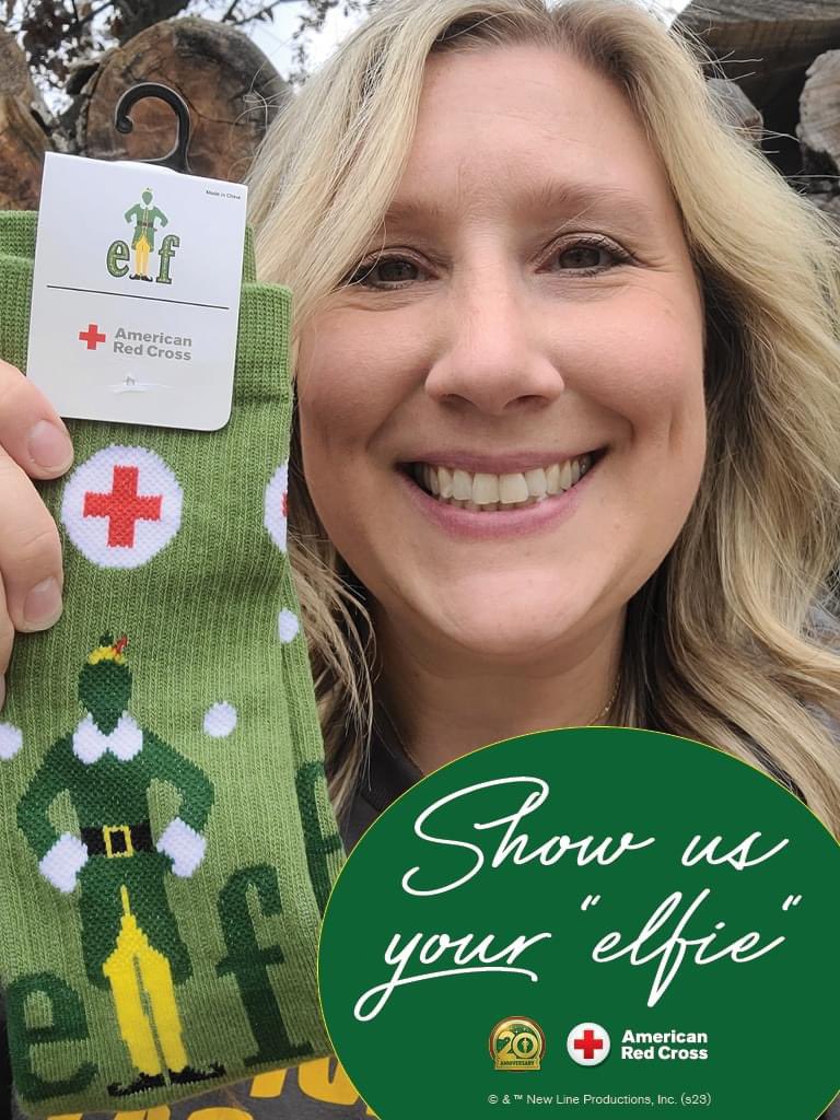 Have you scored our officially licensed Elf and Red Cross socks? 🧦🩸 #RedCross wants to see your “elfie” with your new swag!  There’s still time to get yours – hurry in to give blood or platelets by Nov. 30, while they last. 

Sign up now: rcblood.org/40TN3Mq

#Elf20th