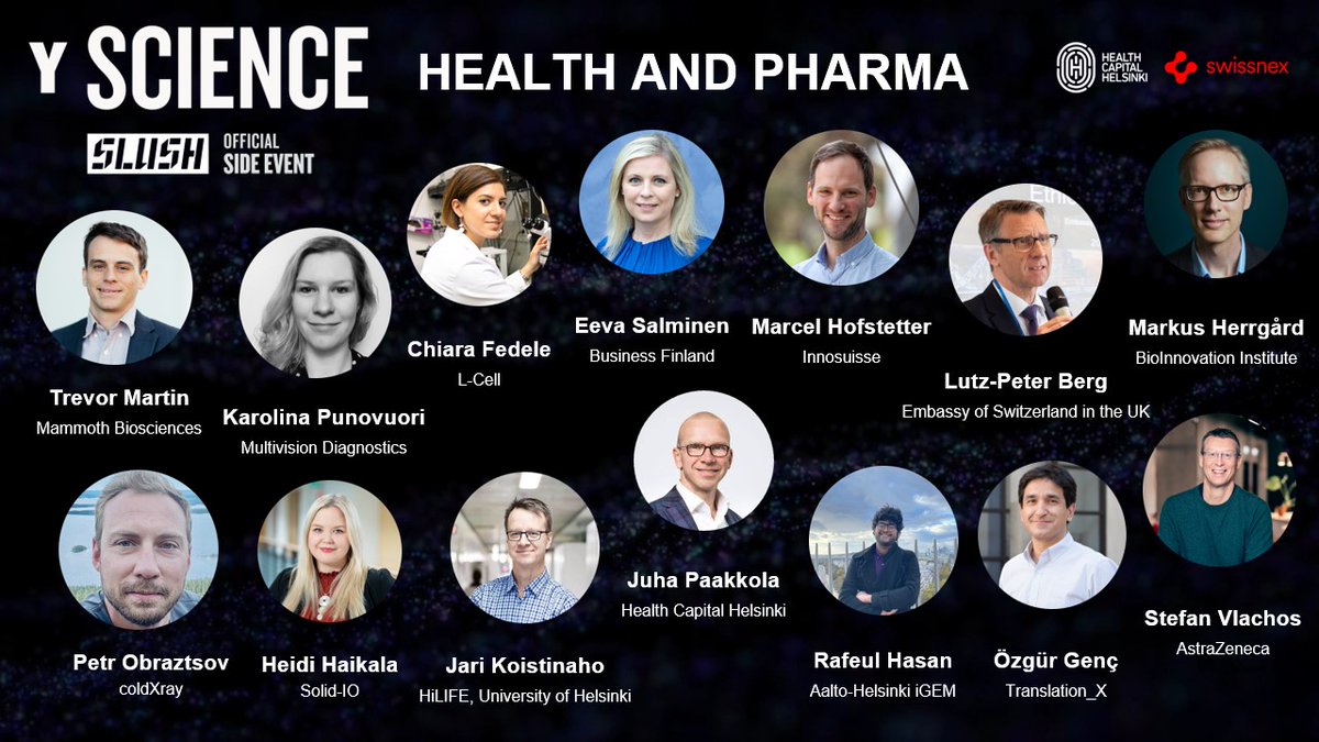 Let's take a closer look at who you're going on see on stage at ⚡ Y Science #health and #pharma session ⚡

➡ y-science.org

<a href="/HealthHelsinki/">Health Capital Helsinki</a> <a href="/swissnexNetwork/">Swissnex</a>