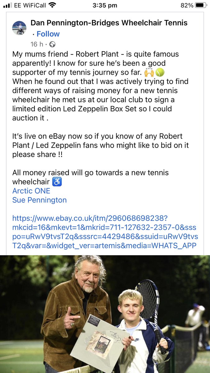 SIJC's tweet image. I have to share this for Dan. Because it’s a worthy cause but also for the comment “My mums friend - Robert Plant - is quite famous apparently!” Great work Dan. Good luck. ebay.co.uk/itm/2960686982…