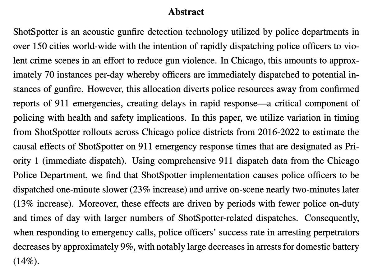 jenniferdoleac's tweet image. Wow. This isn't good. 

"The Effect of ShotSpotter Technology on Police Response Times" by Michael Topper and Toshio Ferrazares

michaeltopper.netlify.app/research/jmp_m…