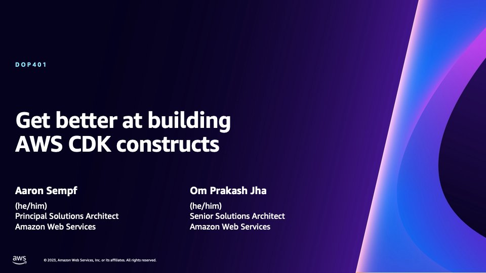 Interested in a super deep dive on building, maintaining, & operating secure, compliant #AWS Cloud Development Kit (AWS #CDK) constructs? @omprakasjha and @pseudyx have got you covered! Build expert level constructs at DOP401 at #AWSreInvent: go.aws/3SVGVRA