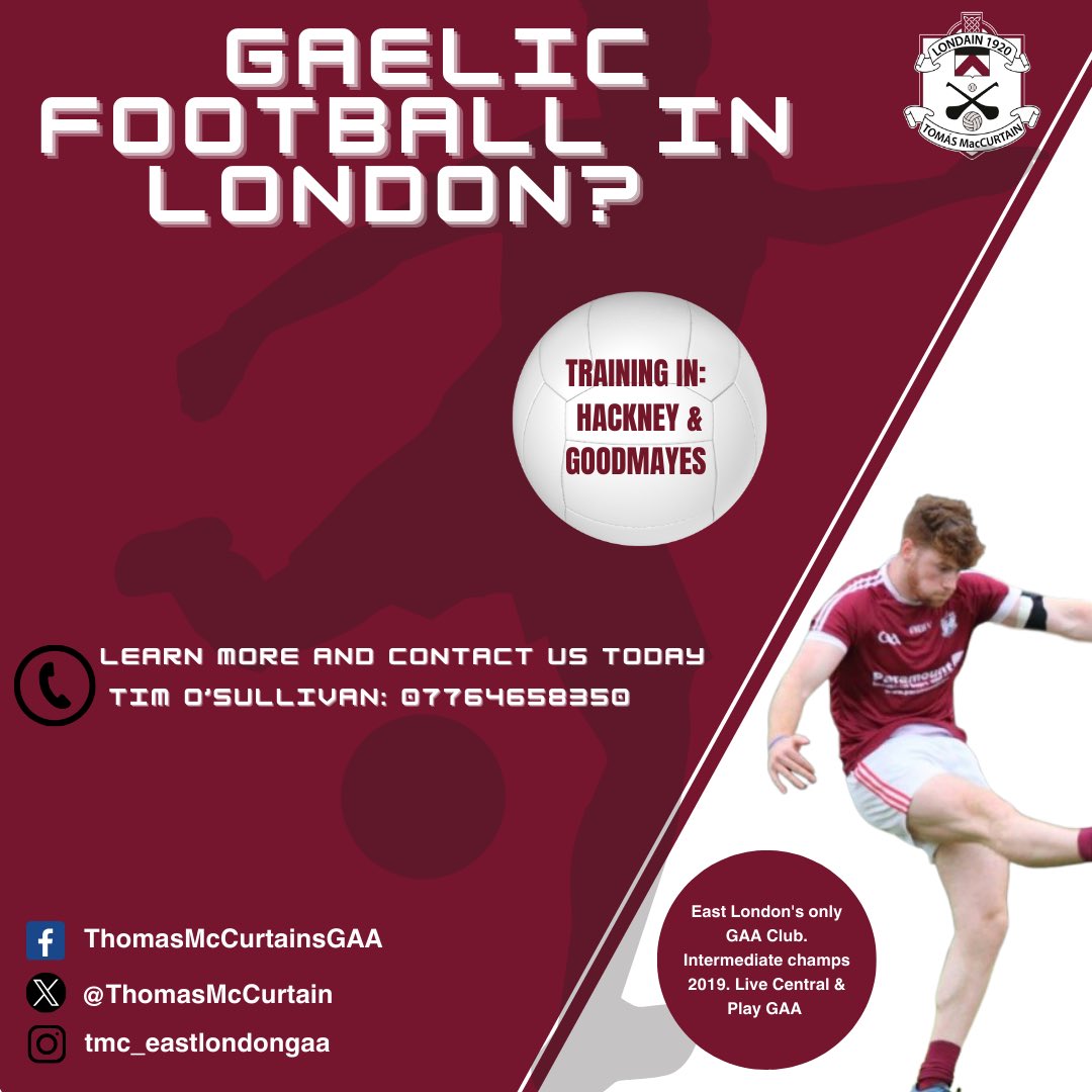 Gaelic Football in London? Come join us. Ideally located for east and central London #gaainlondon #londongaa #irishinlondon #1club5codes