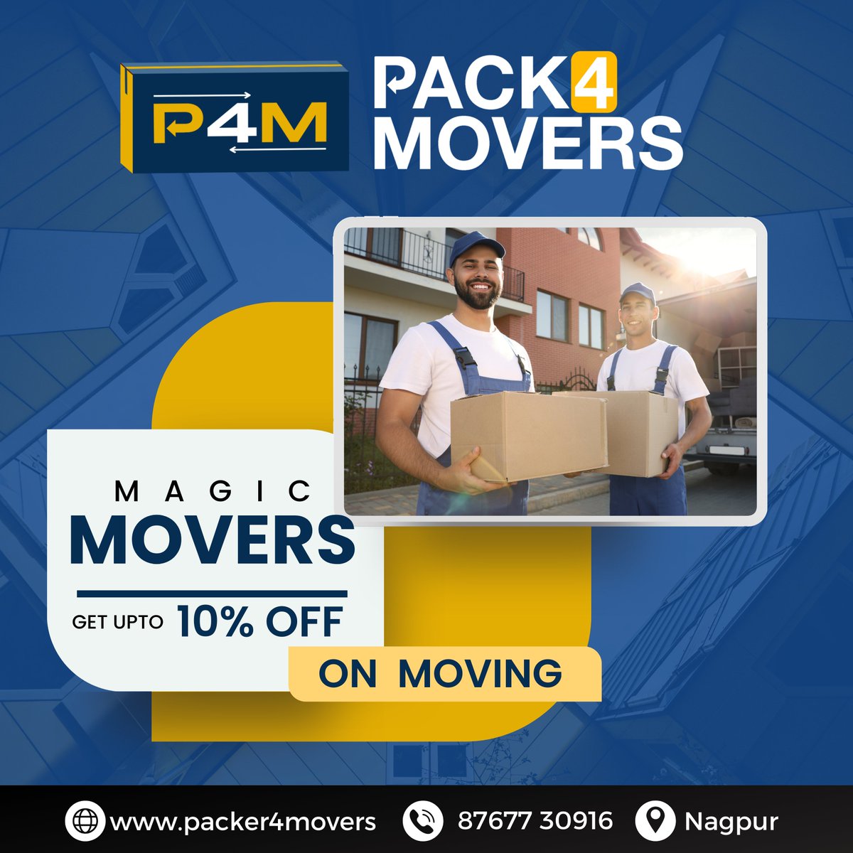 pack4movers's tweet image. Experience the magic of moving with Pack4Movers! ✨ Enjoy a special 10% off – get upto movers on your next move. Visit pack4movers.com or call us at 8767730916 for a seamless moving experience. #Pack4Movers #MovingMagic