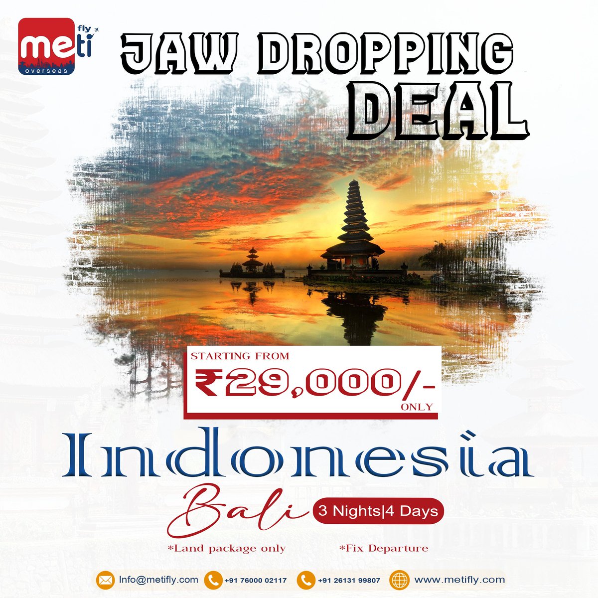 Wow Deal! 3 Nights-4Days in Bali, starting at ₹29,000/- with Metifly.

Call Us to Explore
+91 76000 02117. 

Follow Us...

_Facebook_

facebook.com/Metiflyy?mibex…

_Instagram_

instagram.com/metiflyy?igshi…
.
.
.
.
#unbelievabledeal #deal #palnyourtrip #bali #balitourism #metifly