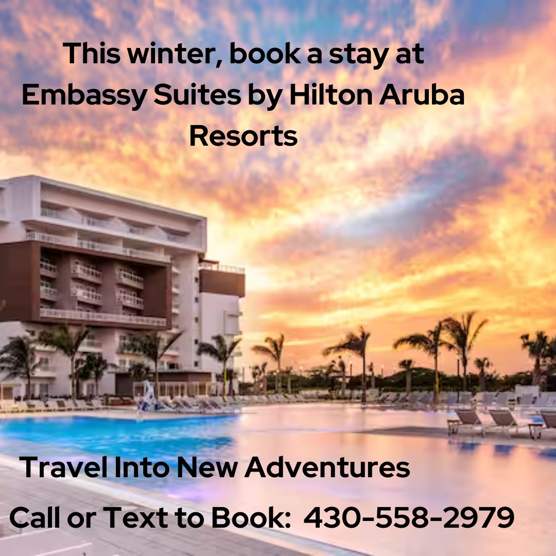 Looking for a luxurious getaway to the Caribbean? Look no further than the Embassy Suites by Hilton Aruba Resort! 
#TravelIntoNewAdventures #EmbassySuitesAruba #LuxuryVacation #CaribbeanGetaway

Call or Text to Book:  430-558-2979
Or visit us at:  travelintonewadventures.com