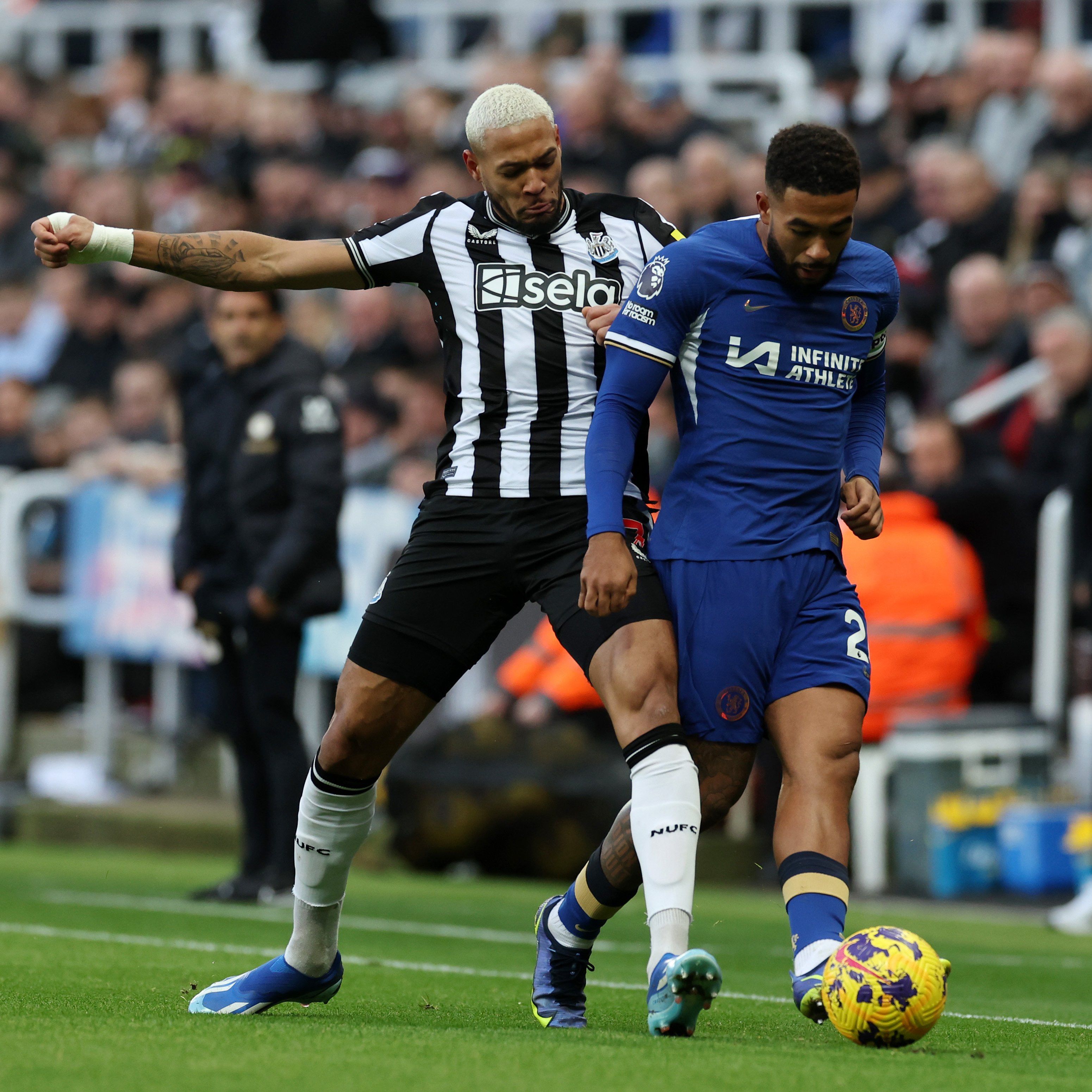 Joelinton challenges Reece James