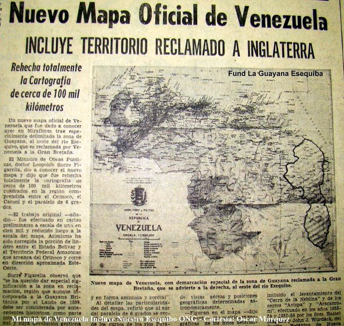 rafaelemilios's tweet photo. Leopoldo Sucre Figarella, ministro de obras públicas de Rómulo Betancourt incluye oficialmente en el mapa territorial de Venezuela el territorio reclamado del Esequibo. 1966 tiempo donde no se hablaba paja y se actuaba afirmando con decisión y contundencia EL ESEQUIBO ES NUESTRO https://t.co/UaeNgbggwf