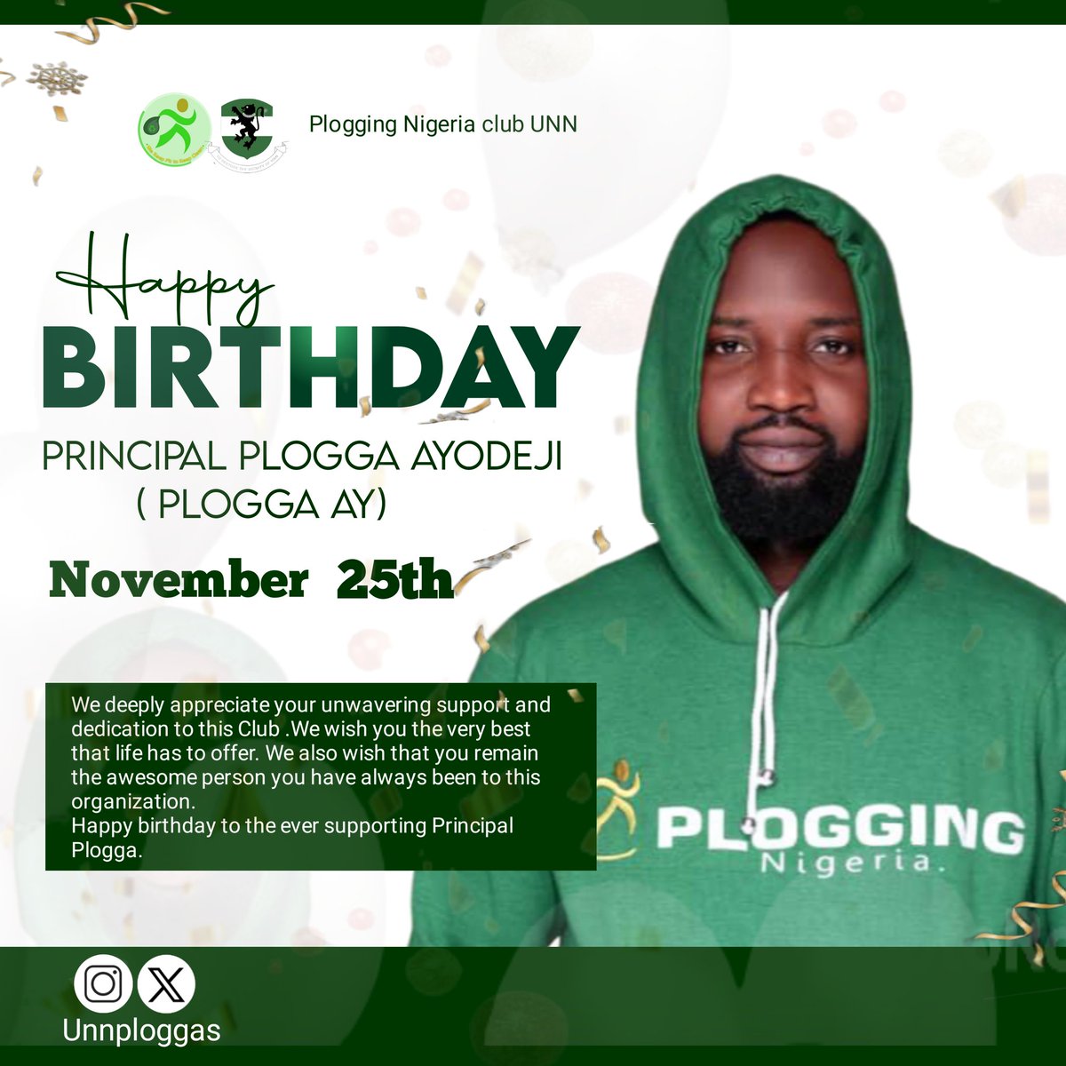 Our Principal Plogga @Omilabuhaywhy got balloons today! 🎈🎈🎊🎊 Thank you for all you do, and wishing you many sustainable years sir. #PloggingNigeria #PloggingNigeriaClubUNN #WeKeepFitToKeepClean #FitPeoplelnCleanCommunities