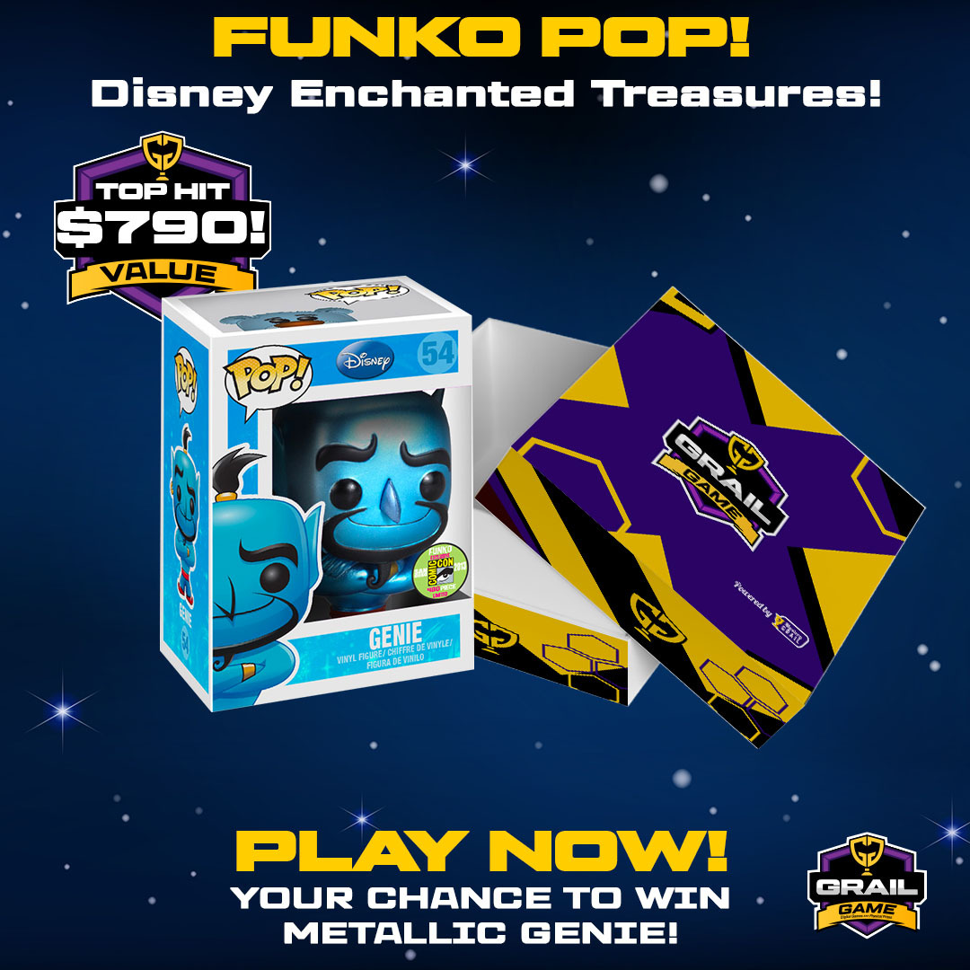 PlayGrailGame's tweet photo. Another amazing box for today! Here is your chance to hit a #SuperGrail, Metallic #Genie #LE 480! Plus, you asked and now we have a #FunkoSoda game! Claim your 150 Free Gold Coins today only! Get to https://t.co/0czwT8sGUc
#disney #aladdin #grail #funkopop #sodasaturday https://t.co/aeSPrxIprh