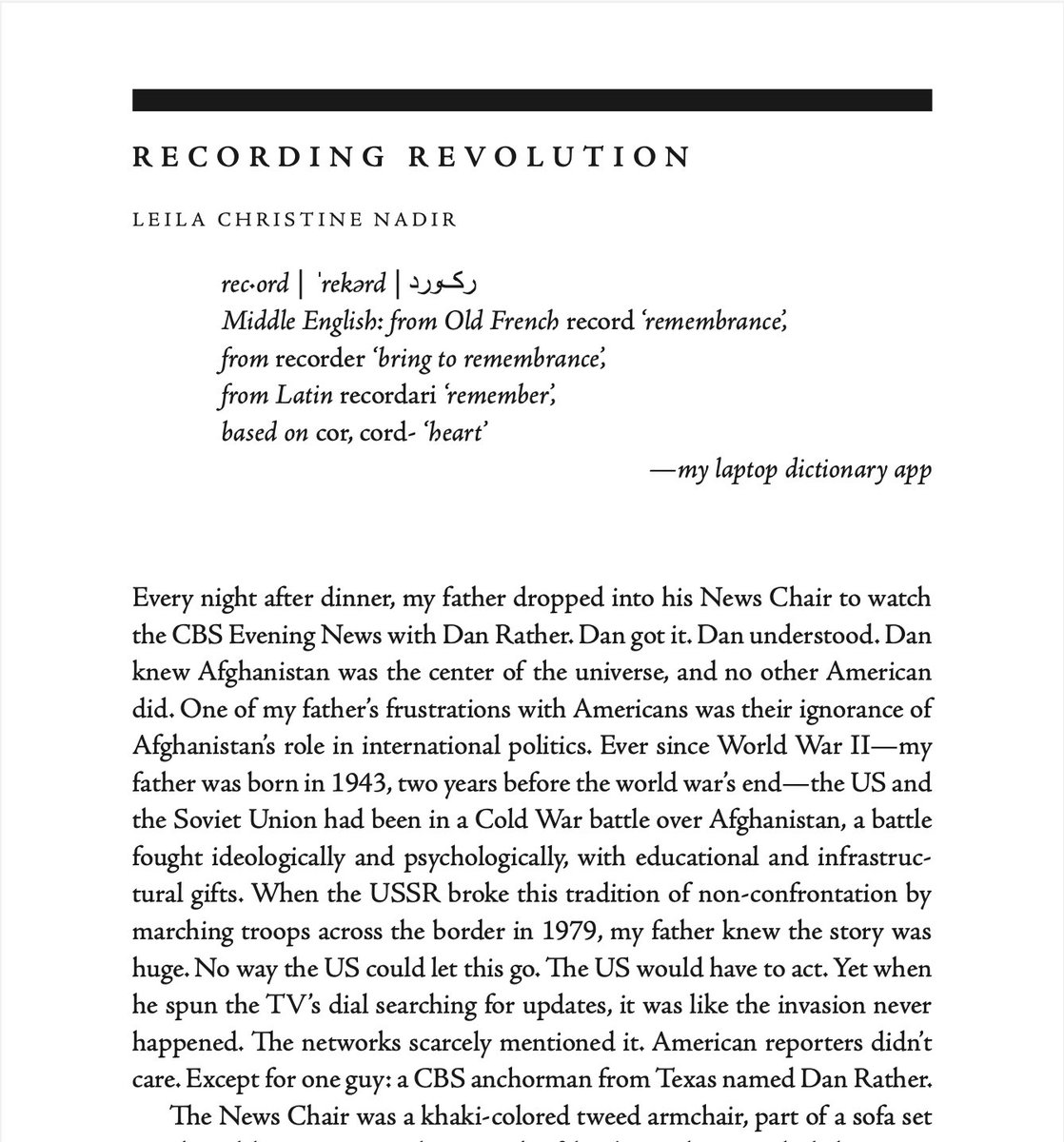 Honored to have 'Recording Revolution' in @mqr_tweets's special issue, Transversions, guest-edited by @alexmlwrites. My small contribution to writing the embodied history of US's involvement in Afghanistan since WW2. Also lots on being ten in 1985, VCRs, + the VHS revolution.