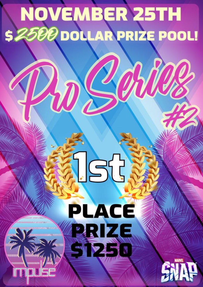 Impulse_fl's tweet image. We are live!!! Pro Series 2 begins, come join us for the most intensive tournament in Marvel Snap history! 
🔥2500 prize Pool-first place is guaranteed 1250.00 !!!🔥

Twitch.tv/teamimpulse_fl