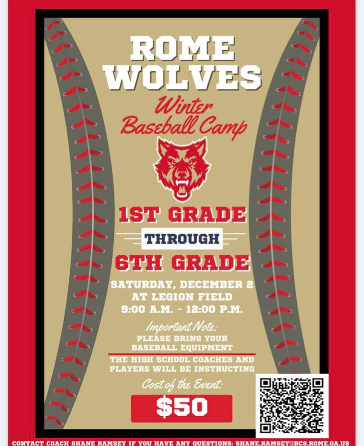 Reminder! Winter baseball camp NEXT SATURDAY!! Scan the QR code to register