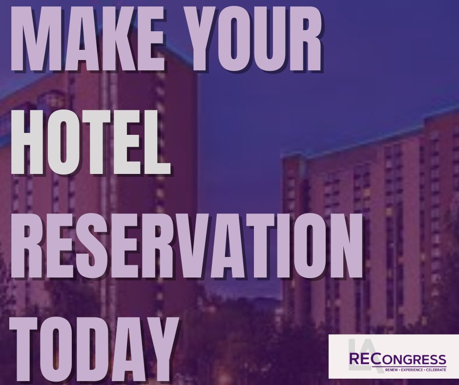 📣Hotel blocks are filling quickly!

🏨 Act fast and reserve your room at a specially negotiated rate. 

✅To get the quoted rate, be sure to inform the hotel that you are attending #RECongress. 

🖥️Visit our website for hotel block information: recongress.org/hotels