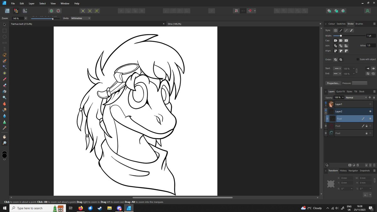 DuragantheLion's tweet photo. OMG it's a funky dinosaur! :p

Been playing around in #affinitydesigner and it's brushes, so I decided to work up a quick picture of @SDF_of_BC based on a newish look he has for his dino's hair. :) Looking forward to colouring this in next! https://t.co/lfsEcP7FAt