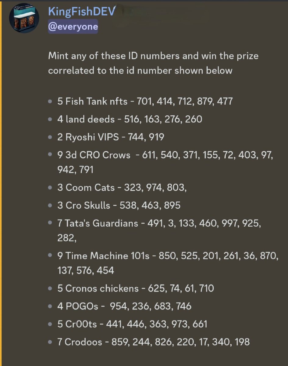 NftsOasis's tweet image. 🚨 MINT any of these #NFT I.D numbers &amp;amp; Win the #Prize correlated to the I.D Number!🐠

👉👉 MINT 👈👈
lnk.bio/UWO-

#TimeDAPP #cronosNFT #crofam    #CronosChain #NFTCommunity #NFTGiveaways #cronos #MINT #Crypto #FFTB