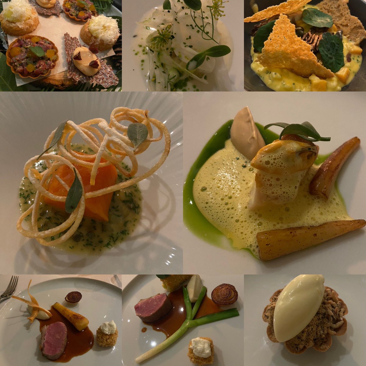 What a fantastic tasting menu this evening @hine86 and the team. Great service and dishes #Canapés #CuredMackerel #PumpkinRisotto #SeaTrout #CodMussel #WelshLamb #MaltChocolate @penmaenuchaf @AAHospitality