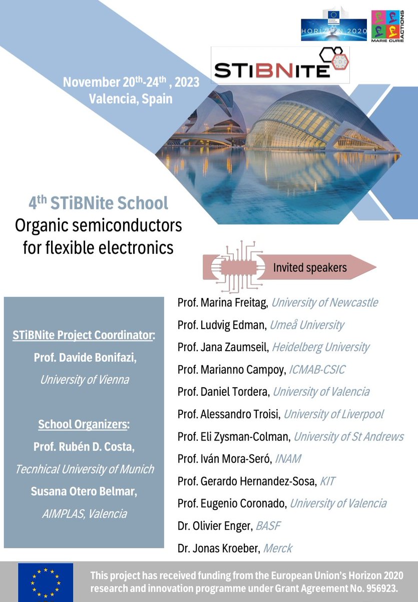 STiBNite (@stibnite_h2020) on Twitter photo Big thanks to Susana Otero <a href="/aimplas/">AIMPLAS</a> and Prof. Ruben Costa <a href="/BfmTum/">Chair of Biogenic Functional Materials.</a> <a href="/TU_Muenchen/">TU München</a> for organizing the 4th STiBNite School on Organic Semiconductors for Flexible Electronics! Grateful for the insightful speakers and networking opportunities. See you all in Leiden for the final school! Big thanks to Susana Otero <a href="/aimplas/">AIMPLAS</a> and Prof. Ruben Costa <a href="/BfmTum/">Chair of Biogenic Functional Materials.</a> <a href="/TU_Muenchen/">TU München</a> for organizing the 4th STiBNite School on Organic Semiconductors for Flexible Electronics! Grateful for the insightful speakers and networking opportunities. See you all in Leiden for the final school!