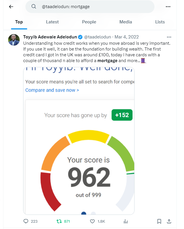 taadelodun's tweet photo. Please share 🙏

This is a powerful tool that can literally save your life. If you find a Twitter handle today, and you love their content and knowledge they share, and you want to ask a question. 
They may not see your DM quick enough. Do this.

Go to the search button on Twitter

Put the username for example @taadelodun 

Put a colon in front (:)

Type what you want like scholarship or credit score

Tweets they have made about that topic will come. You can sort it by the latest

You may not need to ask the question again.

Save a person today by sharing❤️🙏