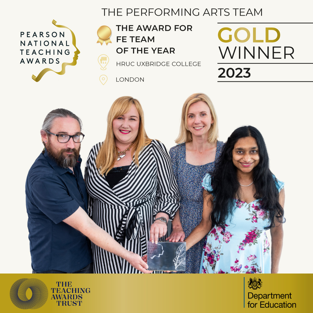 Congratulations to The Performing Arts Team at @UxbridgeCollege in London...our Gold Winners of the Award for FE Team of the Year! #teachingheroes