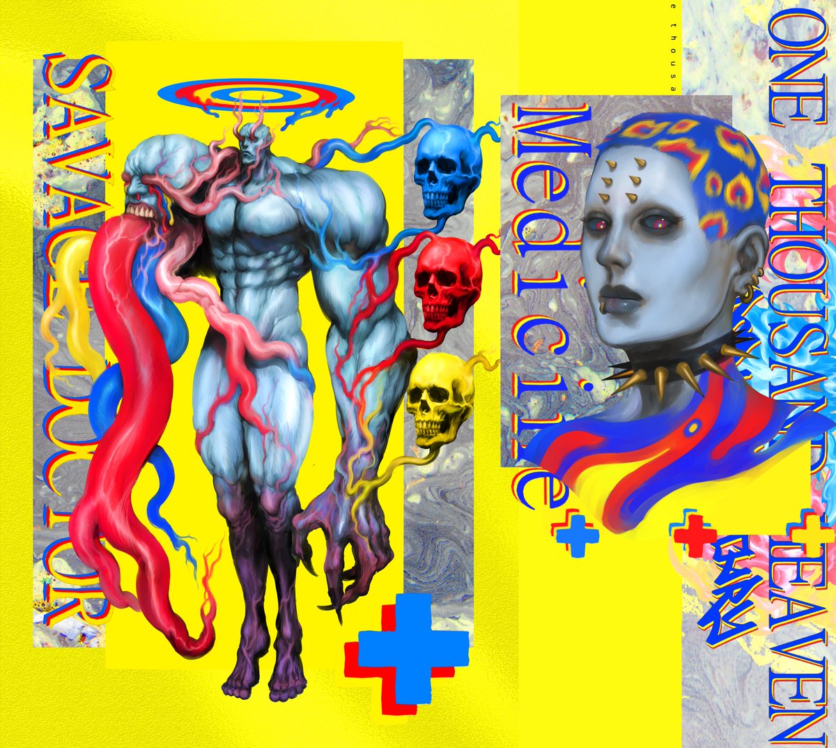 Personfaces's tweet photo. This book is my love letter to y2k maximalism, old rpg guides, cyberpunk body horror and the works of artists like Hirohiko Araki, Yasushi Nirasawa and Tsutomu Nihei. It's an outpouring of everything that makes me passionate about the kind of art I love and make. https://t.co/uvAUxpTe1p