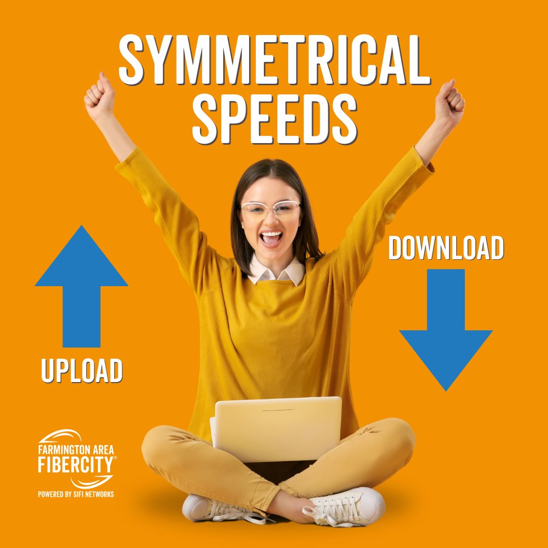 Experience the #future with Farmington Area FiberCity®! Say goodbye to one-sided #internet speeds. We're bringing you symmetrical speeds that match your need for lightning-fast uploads and downloads. 🚀🌐 #SymmetricalSpeeds
