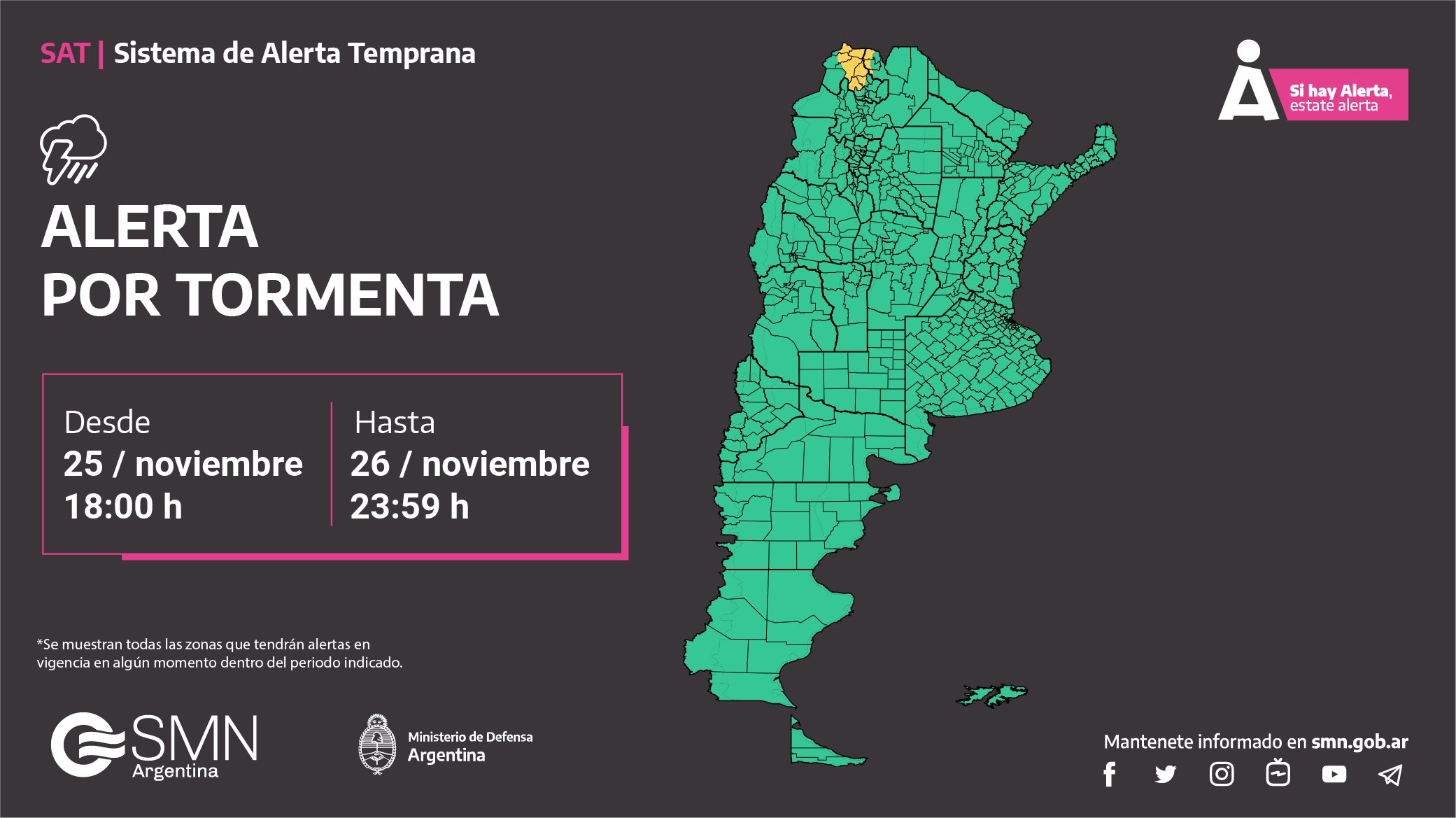 Alerta hoy por tormentas y granizo: dos provincias afectadas