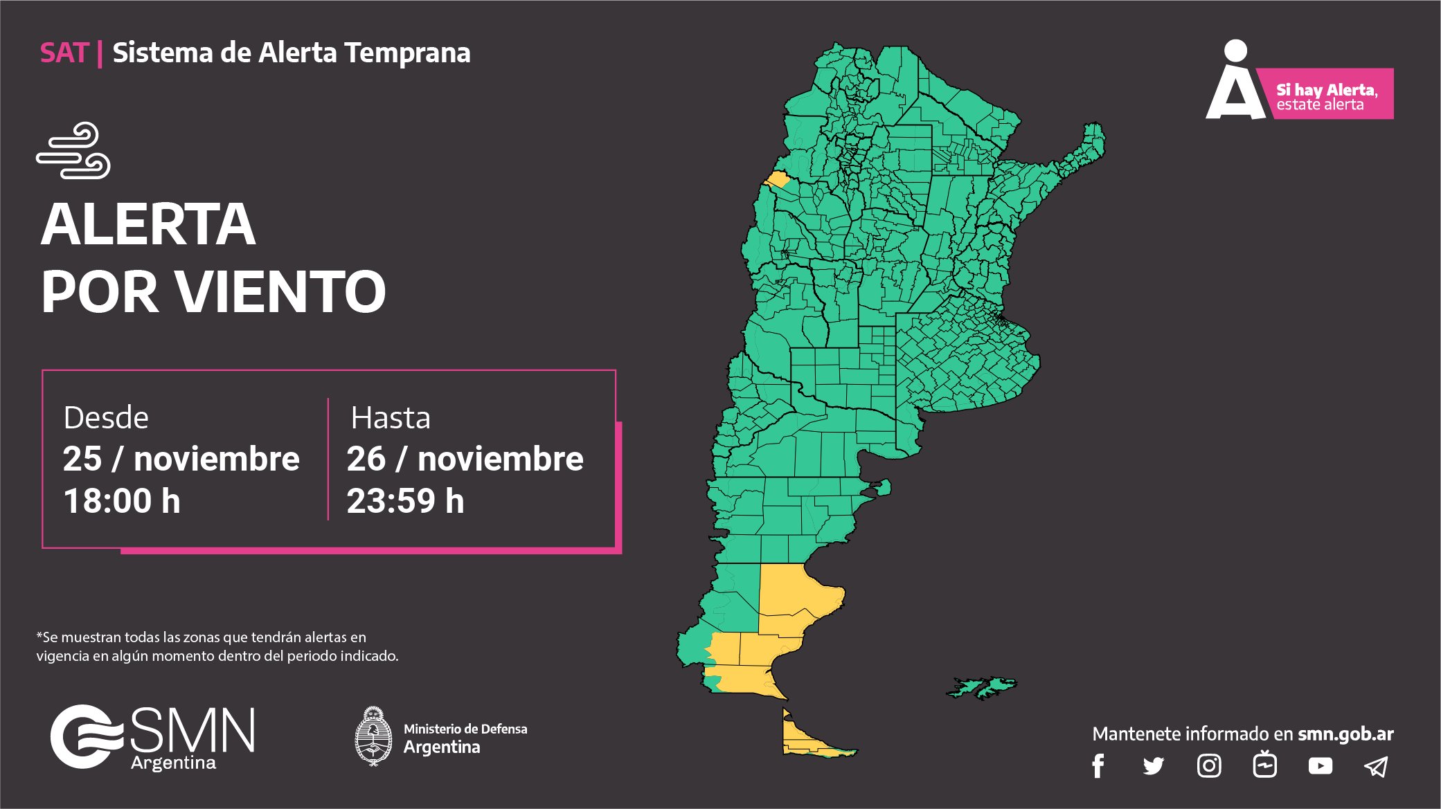 Alerta meteorológica por vientos fuertes: dos provincias afectadas