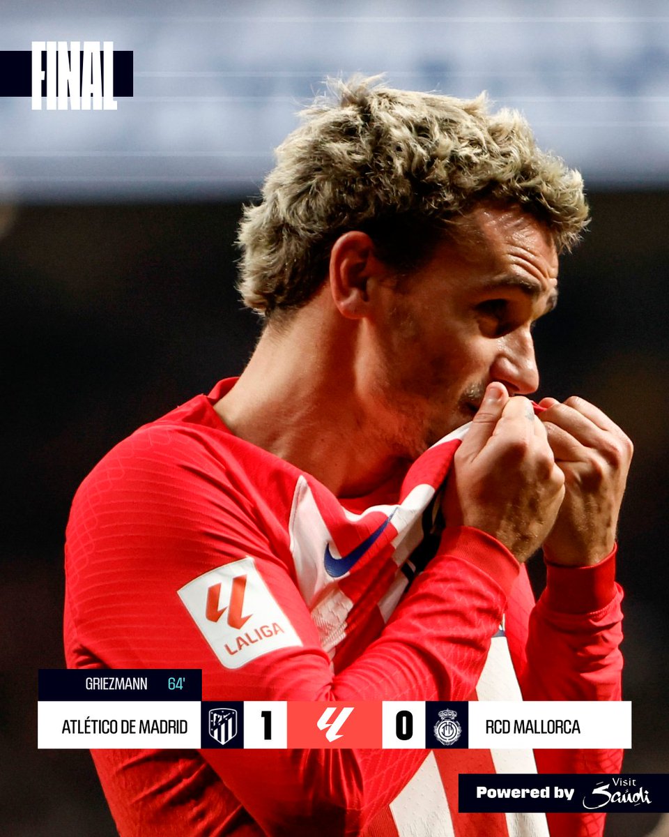 FINAL #AtletiRCDMallorca 1-0

❤️ ¡@AntoGriezmann vale 3 puntos y el @Atleti suma la 16ª victoria consecutiva en casa!

#LALIGAEASPORTS | #ResultsByVisitSaudi