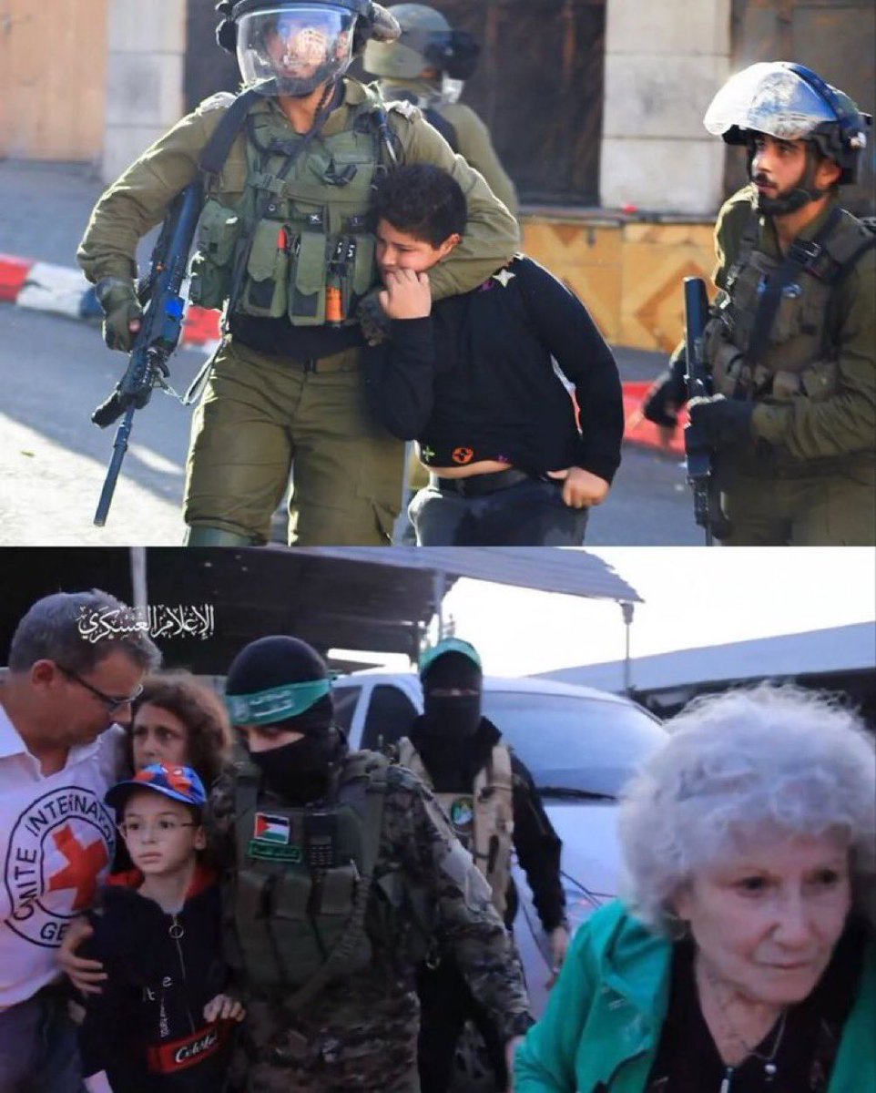 फर्क़ बहुत दोनों की तरबीयत में, हमारी रागों में शहीदों का खून दौड़ता है और तुम्हारी रागों में ज़ालिम का, तुम दज्ज़ाल की पैरवी करती हो और हम अल्लाह के महबूब रसूलुल्लाह सल्लल्लाहु अलैहि वसल्लम की पैरवी करते हैं। Diff. Treated children 1- Israeli soldiers 2- Palestinian warrior