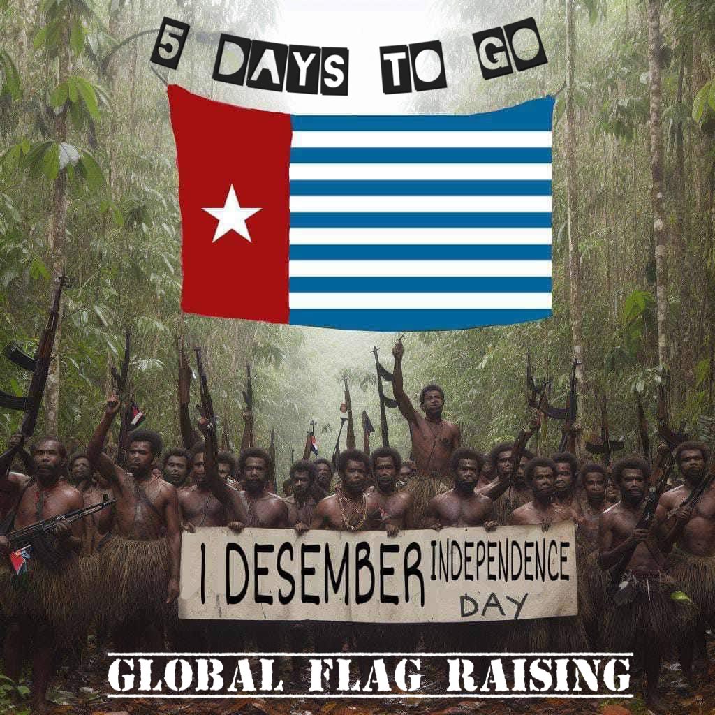 📣 Friendly reminder: 5 DAYS TO GO for #globalflagraising 📸 Look at this post on Facebook facebook.com/photo.php?fbid… #GlobalFlagRaising2023 #WestPapua #Dec1st2023 #IndependenceAniversary2023 #FreeWestPapua #PapuaMerdeka