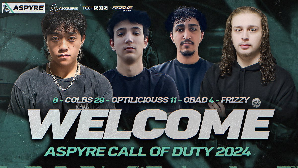 🟢WE'RE BAAAAACCKK🟢

Please welcome Aspyre Entertainment's 2023-2024 competitive Call of Duty roster‼️

Starting Roster (Left to Right):
🐉<a href="/CoIbs_/">Colbs</a>
🐉<a href="/Optiliciouss/">Opt</a>
🐉@oNarcissistt
🐉<a href="/LuvFrizzy/">Frizzy</a>

#A4G🐉 #CallofDuty #Esports🎮