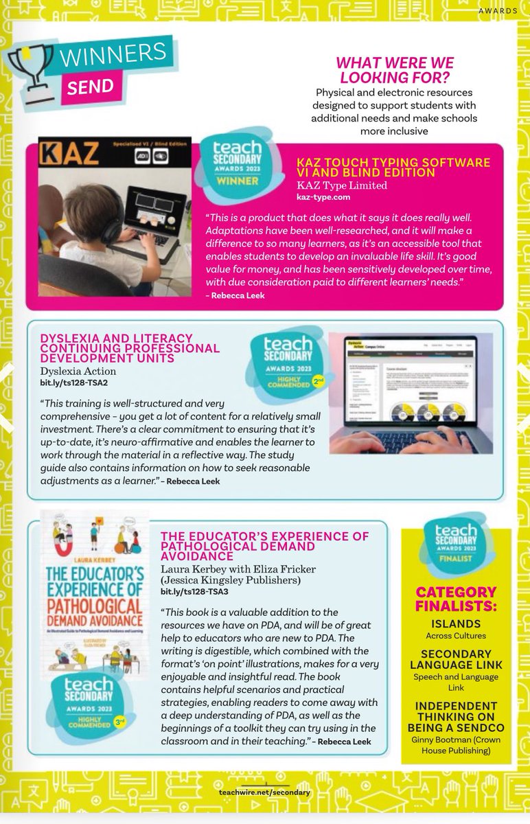 I was so excited that “The Educator’s Experience of #PDA” illustrated by <a href="/_MissingTheMark/">Missing The Mark</a> and published by <a href="/JKPBooks/">JKP Books</a> was a finalist in the <a href="/TeachSecondary/">Teach Secondary</a> awards - and even more excited that we were awarded “Highly Commended” ☺️