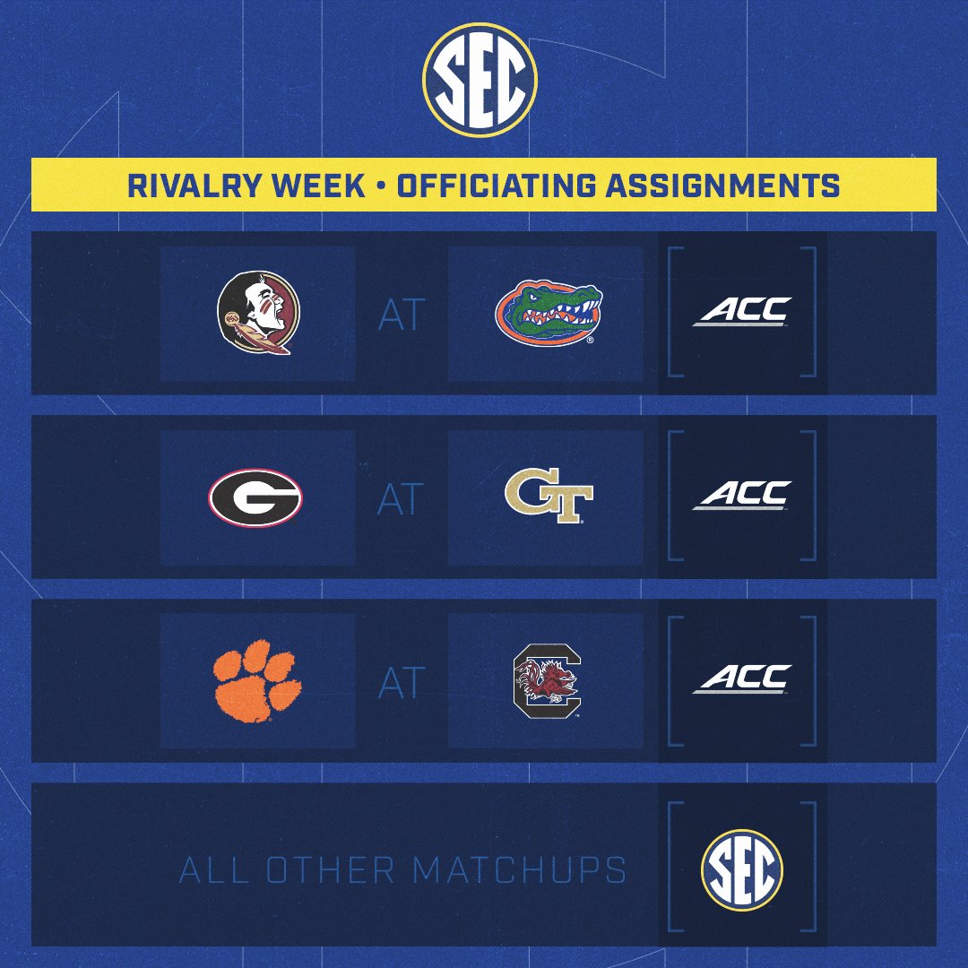 Rivalry Week • Officiating Assignments #SECFB