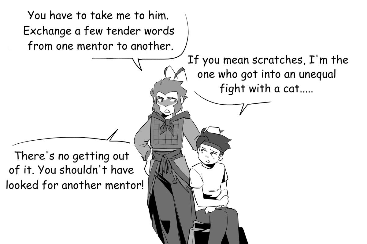 KefiCatfish's tweet photo. AU
Wukong and Macaque have never known each other in the past and have never run into each other anywhere before. The moment from this comic takes place within the first season :D

(1/2)

#monkiekid #shadowpeach https://t.co/AI7feOkMaO